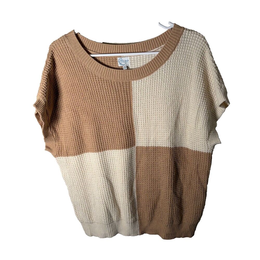 Blue Rain Francesca's Sweater Women's Large Brown Beige Knit Short Sleeve